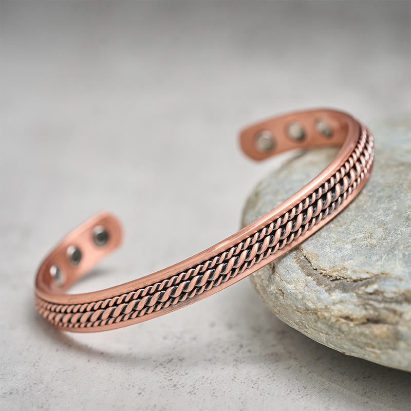 Nimara Ritual Simple Twisted Design Copper Balance Luck Open Cuff Bracelet Bangle