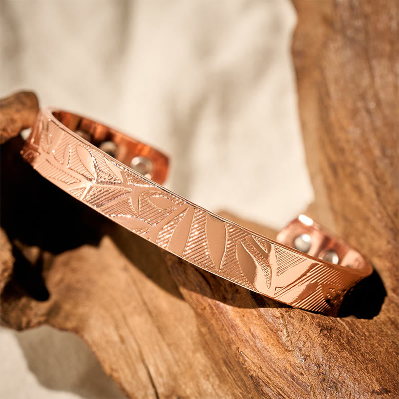 Nimara Ritual Rose Flower Pattern Copper Balance Luck Open Cuff Bracelet Bangle