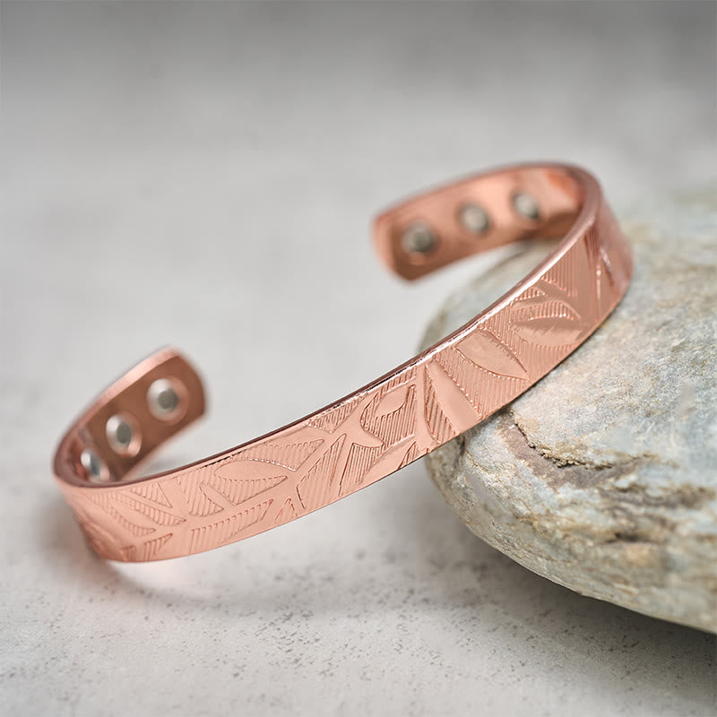 Nimara Ritual Rose Flower Pattern Copper Balance Luck Open Cuff Bracelet Bangle