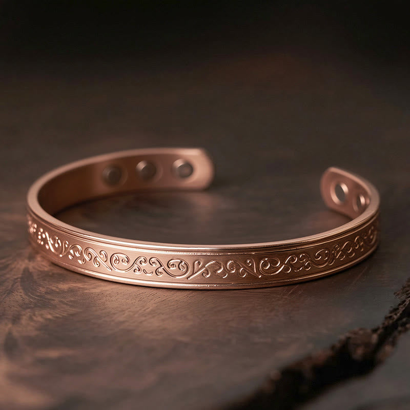 Nimara Ritual Engraved Patterned Copper Balance Open Cuff Bracelet Bangle