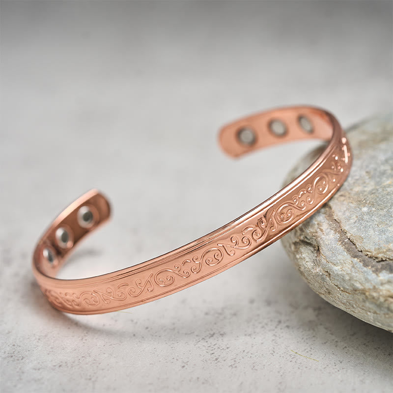 Nimara Ritual Engraved Patterned Copper Balance Open Cuff Bracelet Bangle