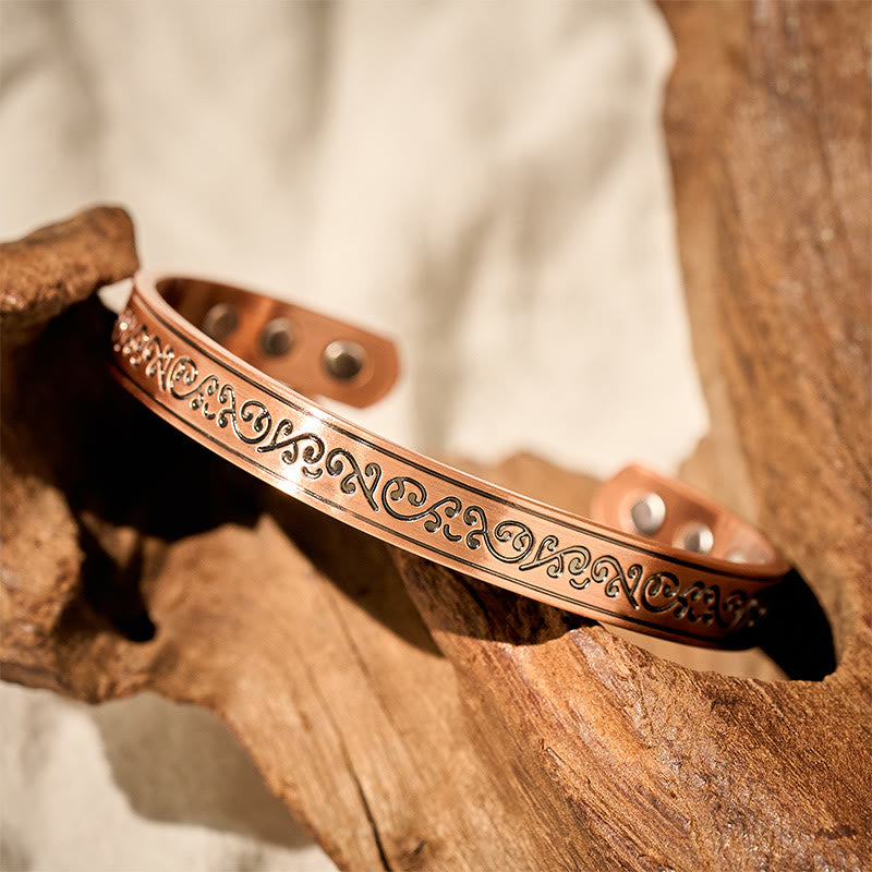 Nimara Ritual Engraved Patterned Copper Balance Open Cuff Bracelet Bangle