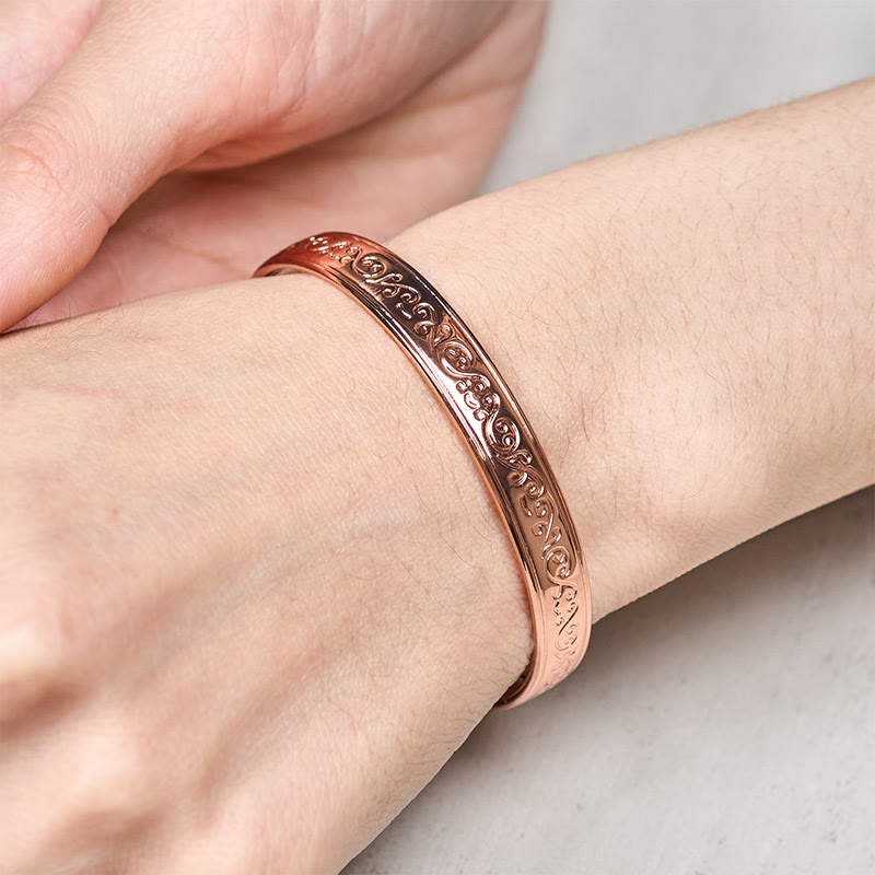 Nimara Ritual Engraved Patterned Copper Balance Open Cuff Bracelet Bangle