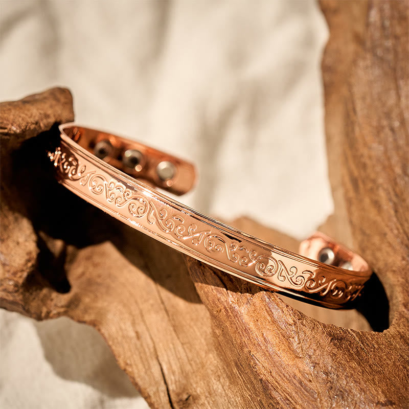 Nimara Ritual Engraved Patterned Copper Balance Open Cuff Bracelet Bangle
