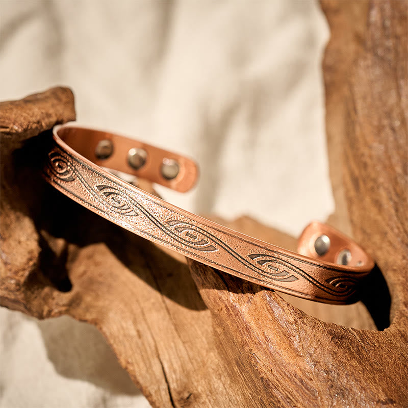 Nimara Ritual Spiral Pattern Copper Balance Open Adjustable Cuff Bracelet Bangle