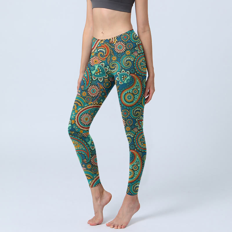 Nimara Ritual Retro Paisley Pattern Print Gym Leggings Women's Yoga Pants