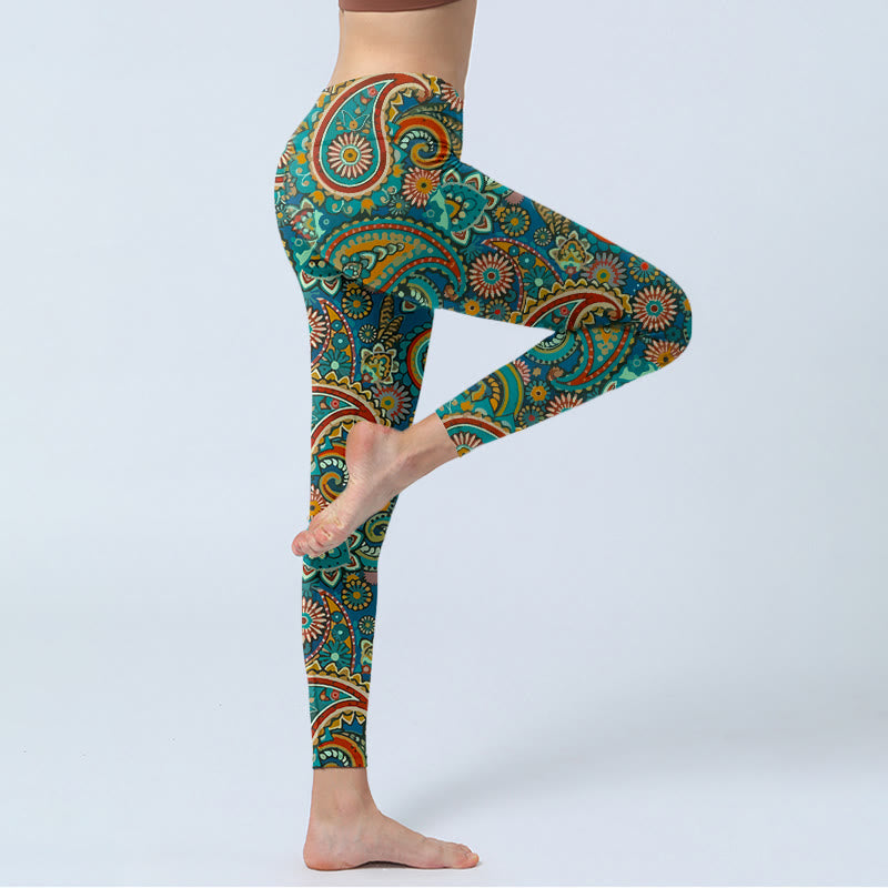 Nimara Ritual Retro Paisley Pattern Print Gym Leggings Women's Yoga Pants