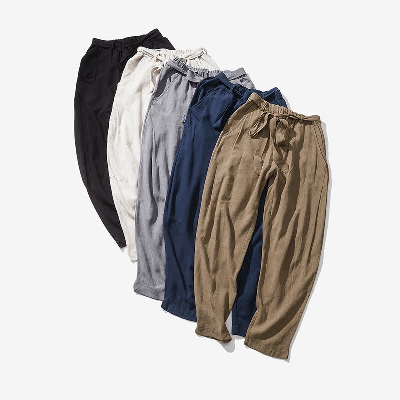 Nimara Ritual Drawstring Elastic Waist Ankle-Length Men's Polyester Pants With Pockets
