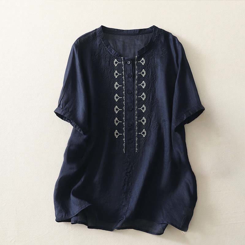 Nimara Ritual Summer Floral Pattern Crew Neck Short Sleeve Women's Polyester Shirt