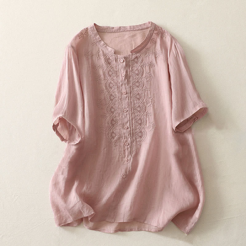 Nimara Ritual Summer Floral Pattern Crew Neck Short Sleeve Women's Polyester Shirt