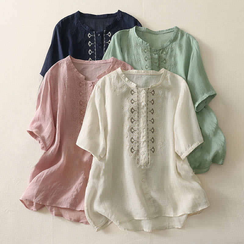Nimara Ritual Summer Floral Pattern Crew Neck Short Sleeve Women's Polyester Shirt
