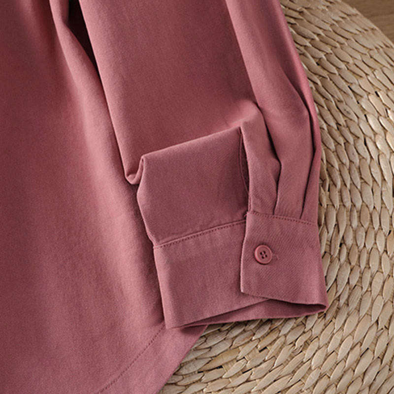 Nimara Ritual Spring Plain Lapel Long Sleeve Women's Cotton Shirt With Pockets