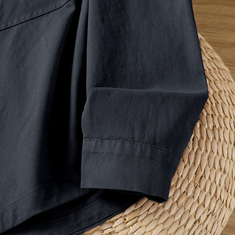 Nimara Ritual Spring Plain Lapel Long Sleeve Women's Cotton Shirt With Pockets