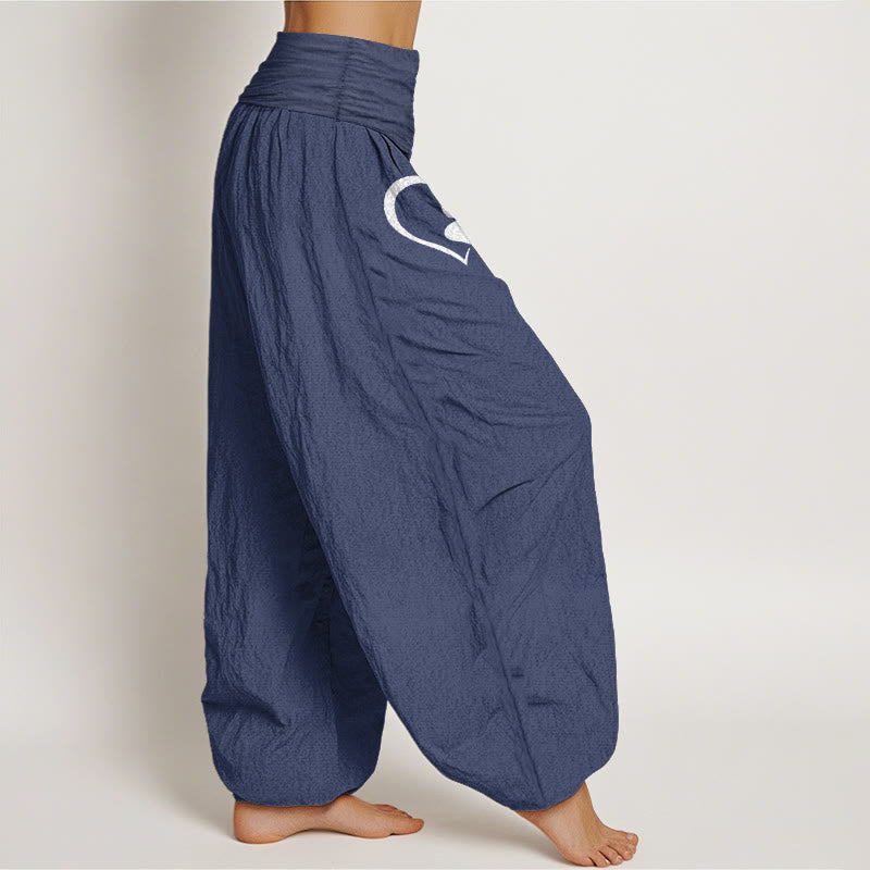 Nimara Ritual Pure Cotton Concise Cat Paw Prints Heart-Shaped Pattern Women's Elastic Waist Harem Pants