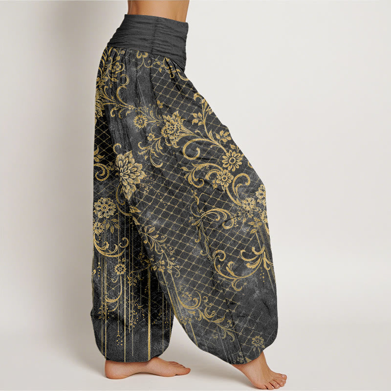 Nimara Ritual Pure Cotton Classical Flower Leaf Vine Pattern Women's Elastic Waist Harem Pants