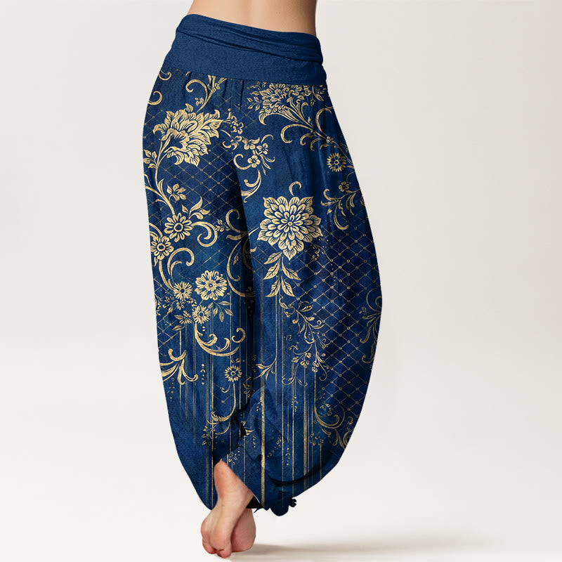 Nimara Ritual Pure Cotton Classical Flower Leaf Vine Pattern Women's Elastic Waist Harem Pants
