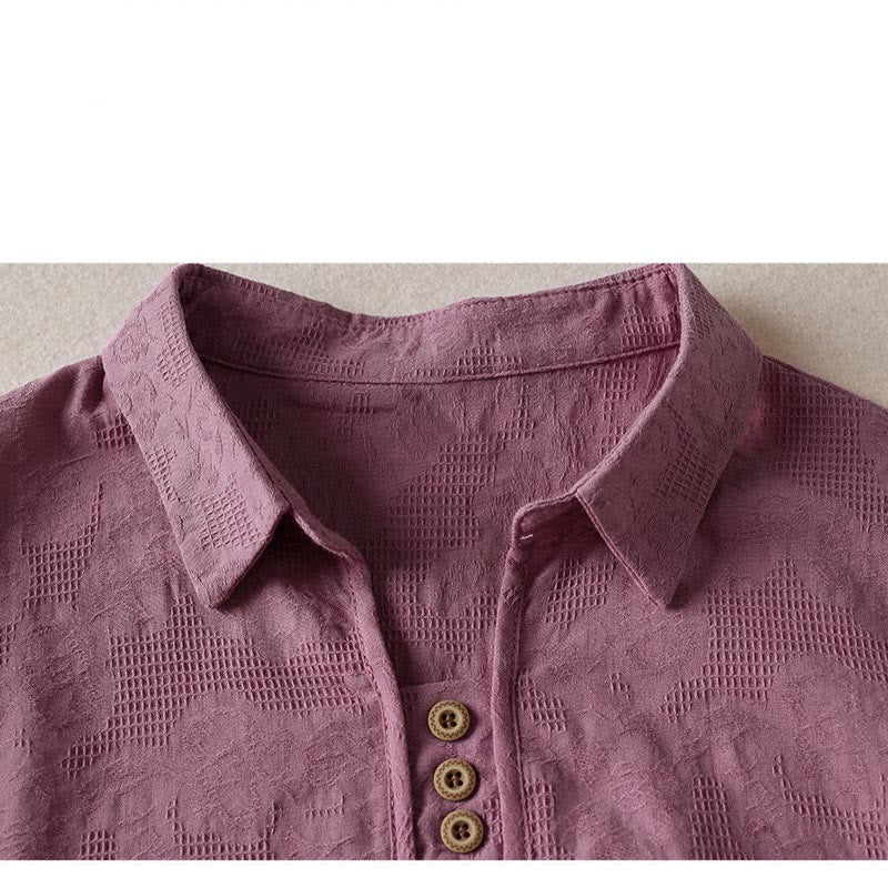 Nimara Ritual Casual Floral Pattern Lapel Women's Cotton T-shirt