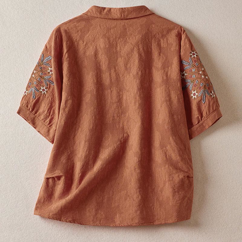 Nimara Ritual Casual Floral Pattern Lapel Women's Cotton T-shirt