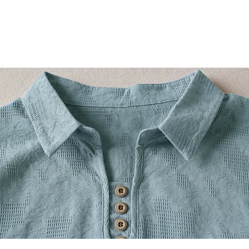 Nimara Ritual Casual Floral Pattern Lapel Women's Cotton T-shirt