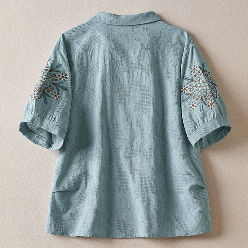 Nimara Ritual Casual Floral Pattern Lapel Women's Cotton T-shirt