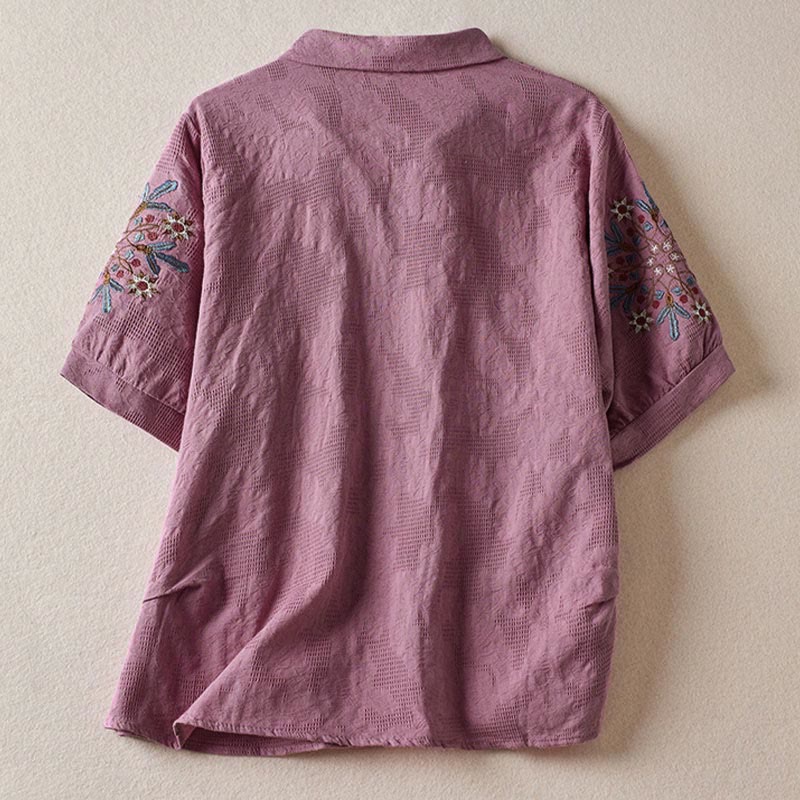 Nimara Ritual Casual Floral Pattern Lapel Women's Cotton T-shirt