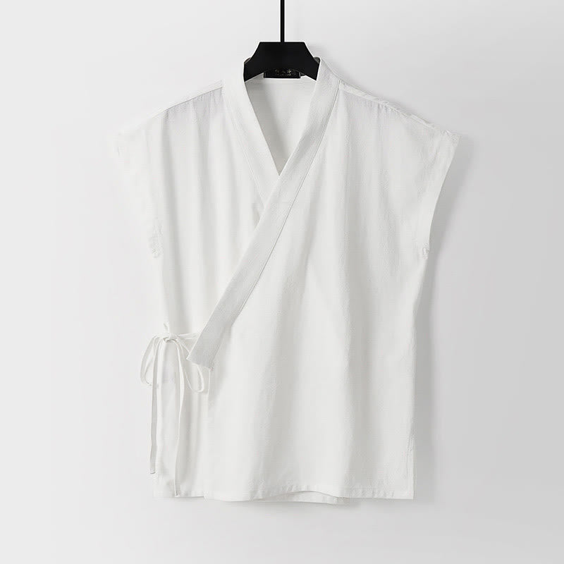 Nimara Ritual Summer Solid Color V-Neck Sleeveless Men's Cotton Linen Vest