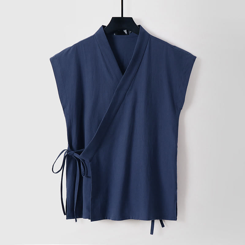 Nimara Ritual Summer Solid Color V-Neck Sleeveless Men's Cotton Linen Vest