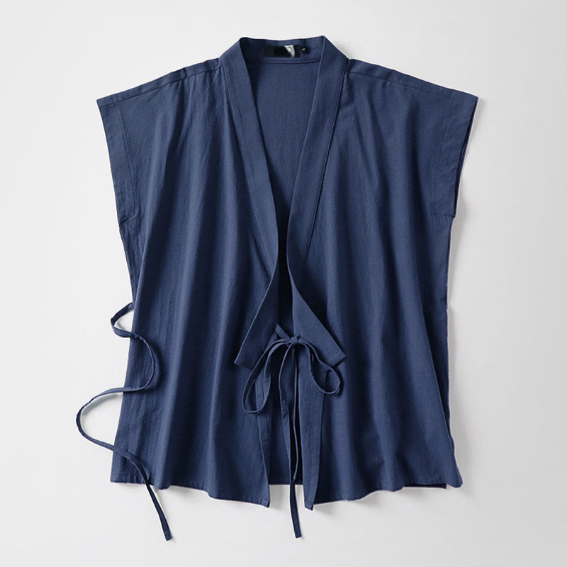Nimara Ritual Summer Solid Color V-Neck Sleeveless Men's Cotton Linen Vest