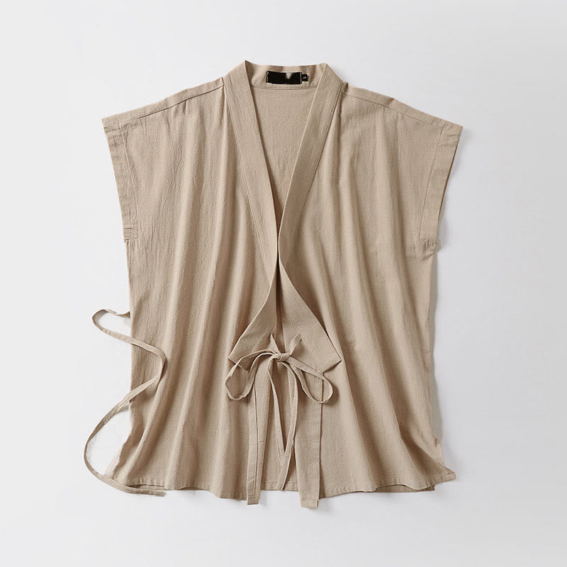 Nimara Ritual Summer Solid Color V-Neck Sleeveless Men's Cotton Linen Vest