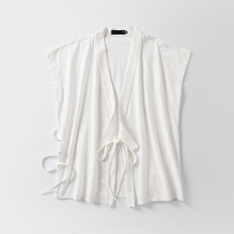 Nimara Ritual Summer Solid Color V-Neck Sleeveless Men's Cotton Linen Vest