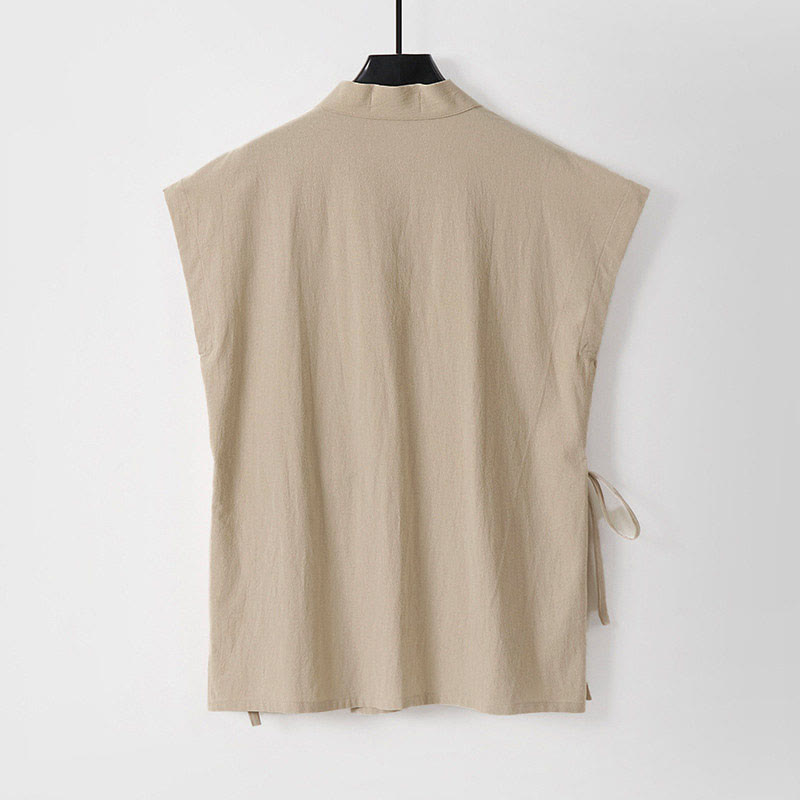 Nimara Ritual Summer Solid Color V-Neck Sleeveless Men's Cotton Linen Vest