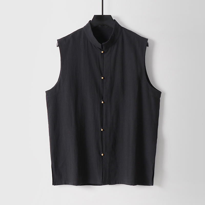 Nimara Ritual Summer Solid Color Stand Collar Men's Cotton Linen Sleeveless Vest
