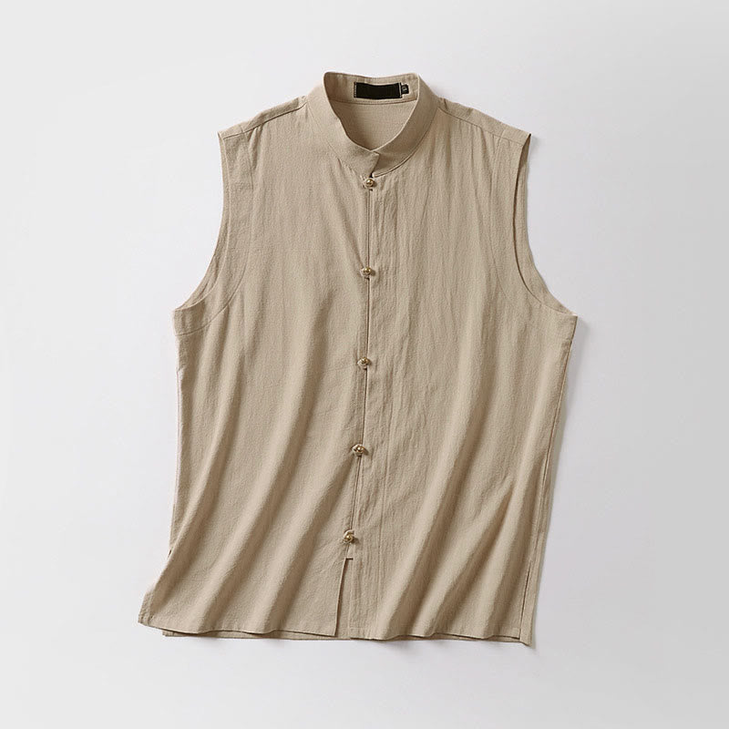 Nimara Ritual Summer Solid Color Stand Collar Men's Cotton Linen Sleeveless Vest