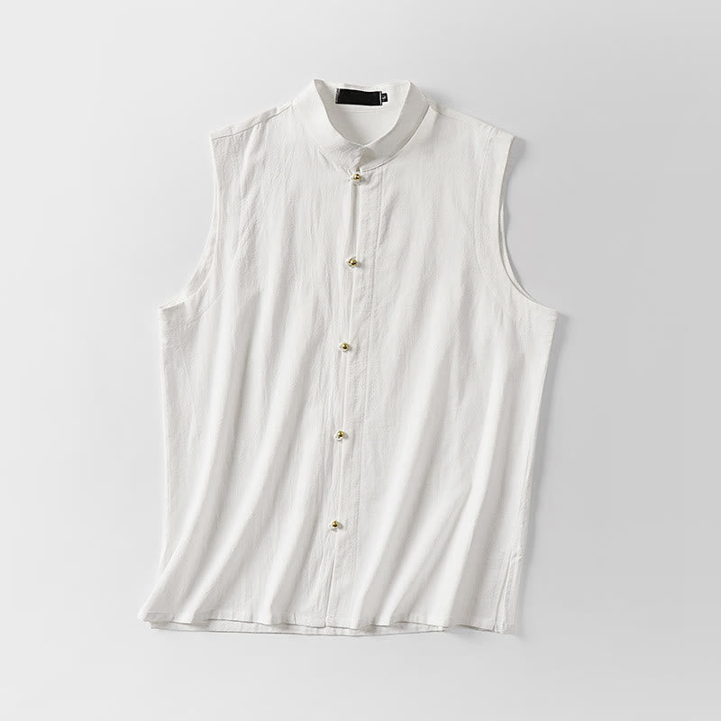 Nimara Ritual Summer Solid Color Stand Collar Men's Cotton Linen Sleeveless Vest