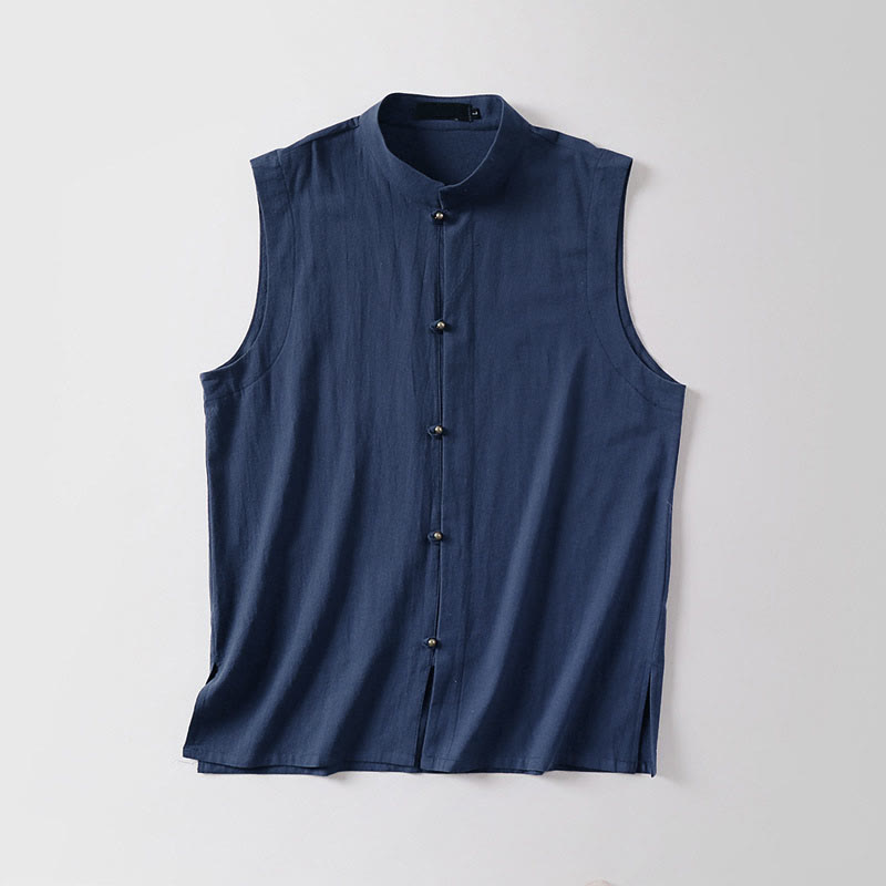Nimara Ritual Summer Solid Color Stand Collar Men's Cotton Linen Sleeveless Vest