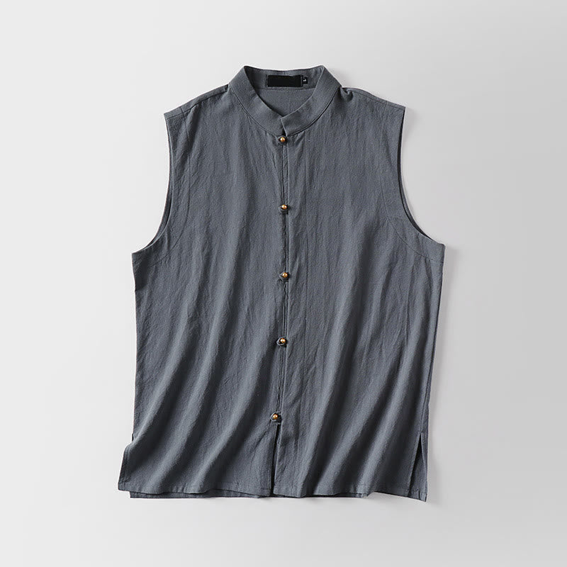 Nimara Ritual Summer Solid Color Stand Collar Men's Cotton Linen Sleeveless Vest