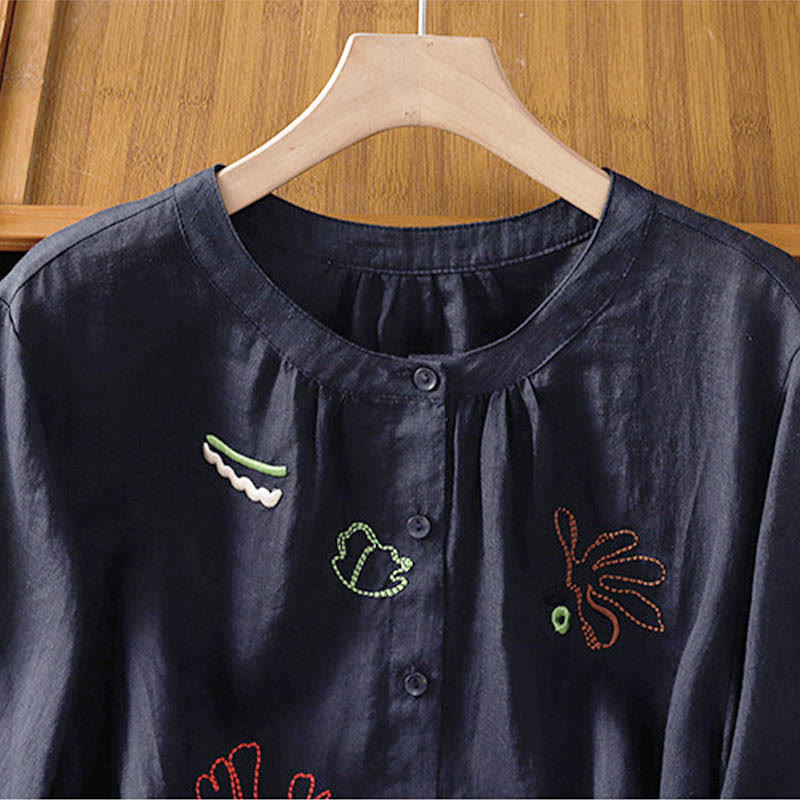 Nimara Ritual Coral Gourd Pattern Crew Neck Half Sleeve Women's Polyester Shirt