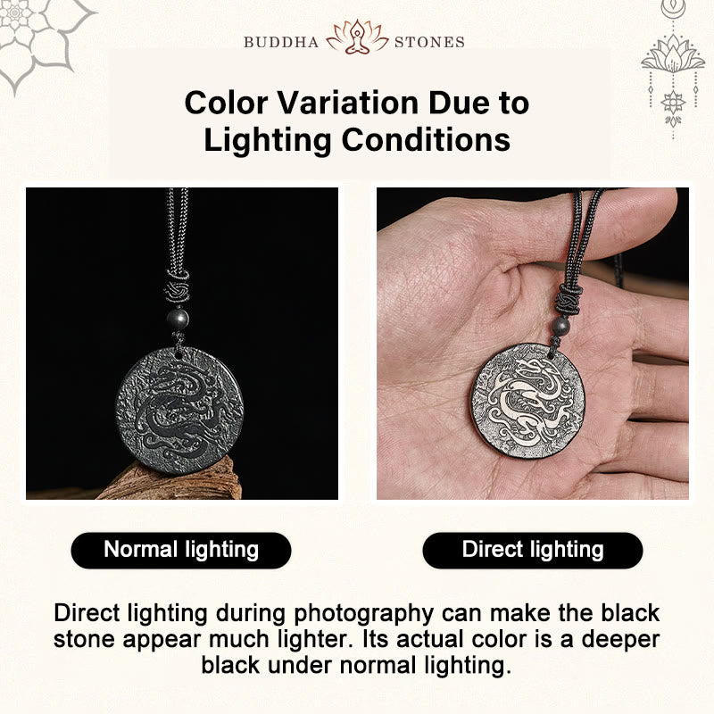 Nimara Ritual Carved Dragon Pattern Authentic Shungite Stone Inner Strength Necklace Pendant
