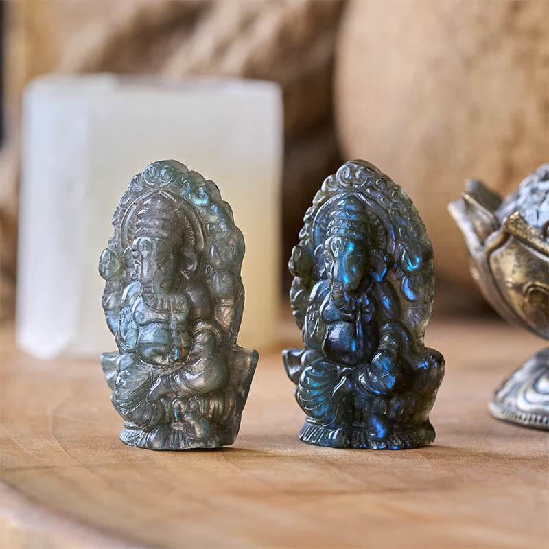 Nimara Ritual Ganesh Ganpati Elephant Figurine Labradorite Healing Statue Home Decoration