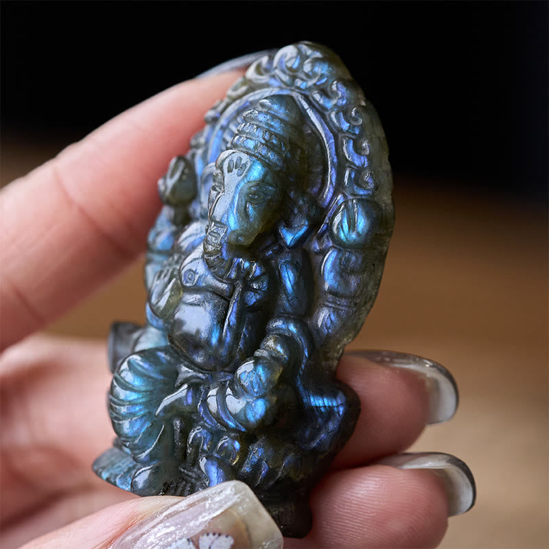 Nimara Ritual Ganesh Ganpati Elephant Figurine Labradorite Healing Statue Home Decoration