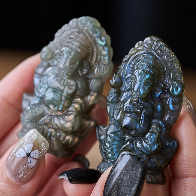 Nimara Ritual Ganesh Ganpati Elephant Figurine Labradorite Healing Statue Home Decoration