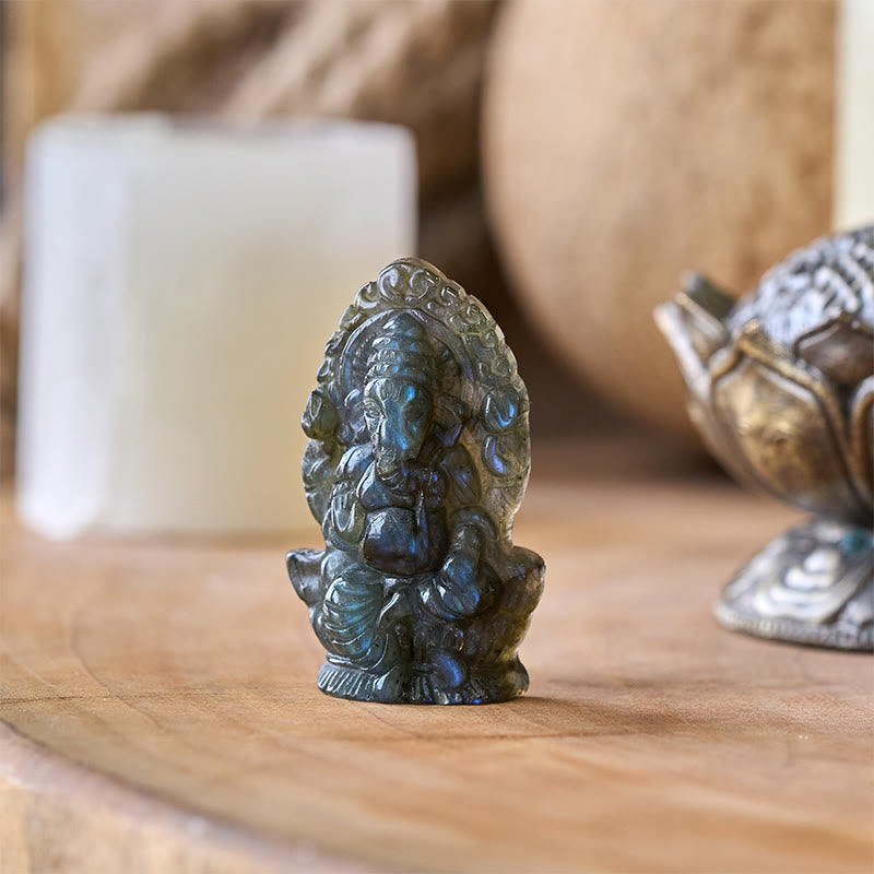 Nimara Ritual Ganesh Ganpati Elephant Figurine Labradorite Healing Statue Home Decoration