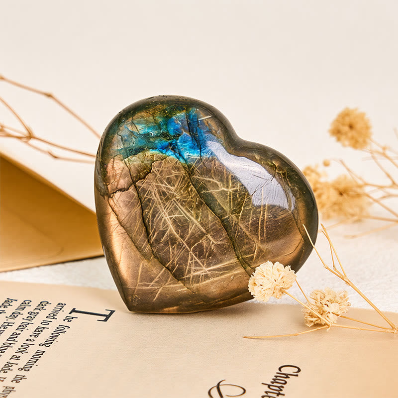 Nimara Ritual Natural Heart Stone Labradorite Healing Cure Figurine Decoration