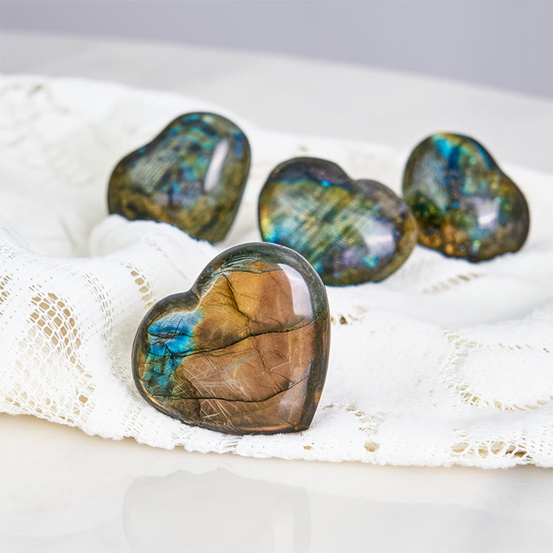 Nimara Ritual Natural Heart Stone Labradorite Healing Cure Figurine Decoration