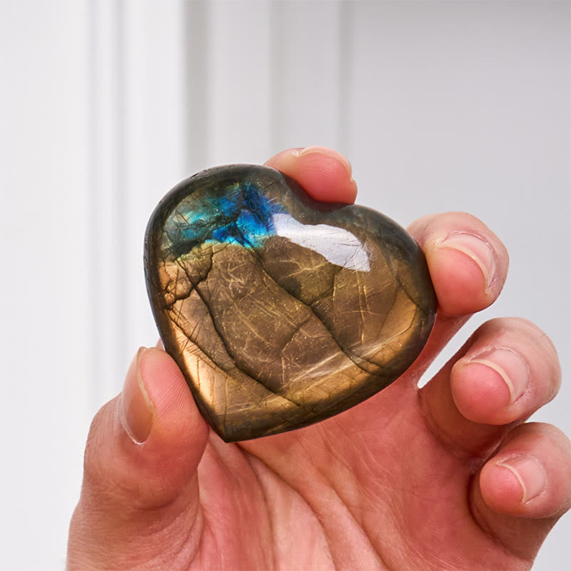 Nimara Ritual Natural Heart Stone Labradorite Healing Cure Figurine Decoration