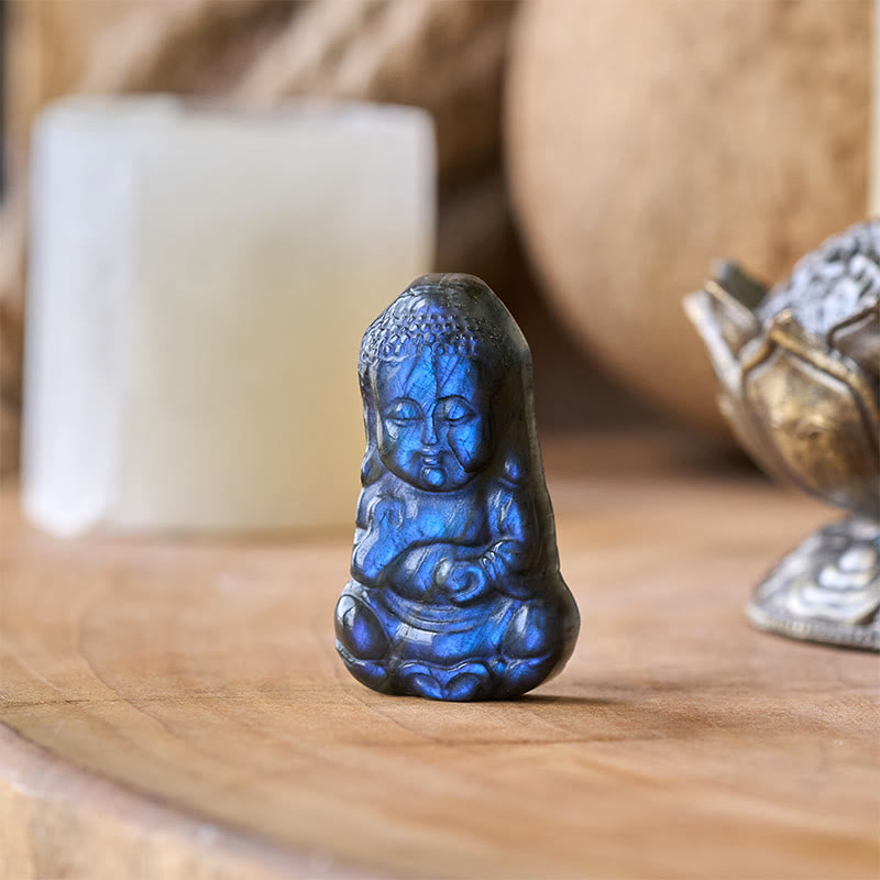 Nimara Ritual Buddha Symbol Natural Labradorite Figurine Cure Statue Home Decoration