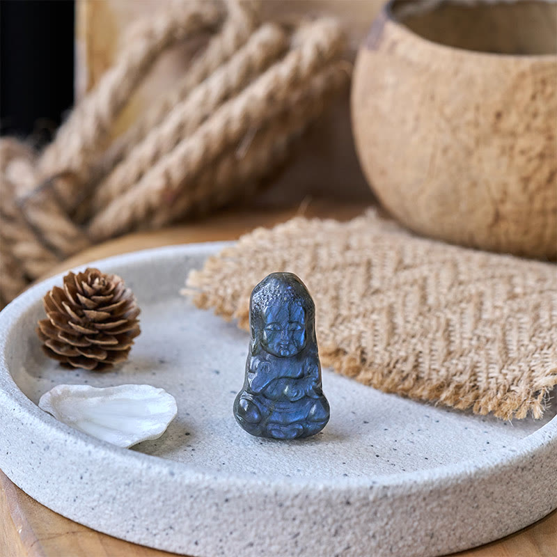 Nimara Ritual Buddha Symbol Natural Labradorite Figurine Cure Statue Home Decoration