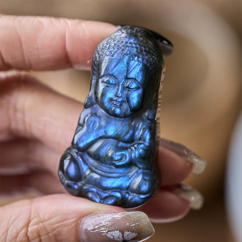 Nimara Ritual Buddha Symbol Natural Labradorite Figurine Cure Statue Home Decoration