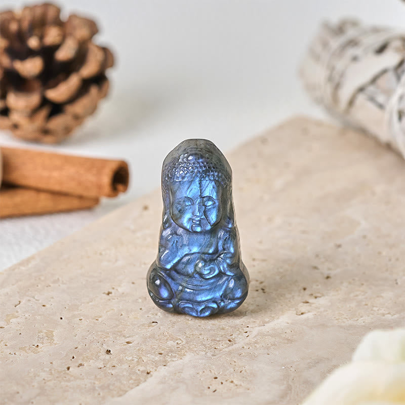 Nimara Ritual Buddha Symbol Natural Labradorite Figurine Cure Statue Home Decoration