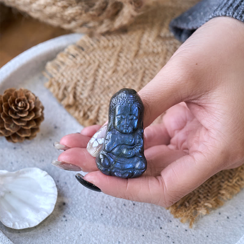Nimara Ritual Buddha Symbol Natural Labradorite Figurine Cure Statue Home Decoration